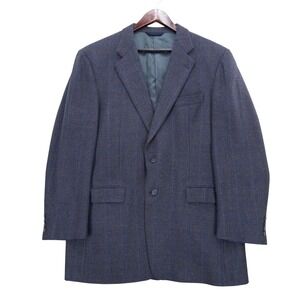 Burberry Sport Coat Mens 43 LNG Blue Brown Wool Windowpane Check Blazer